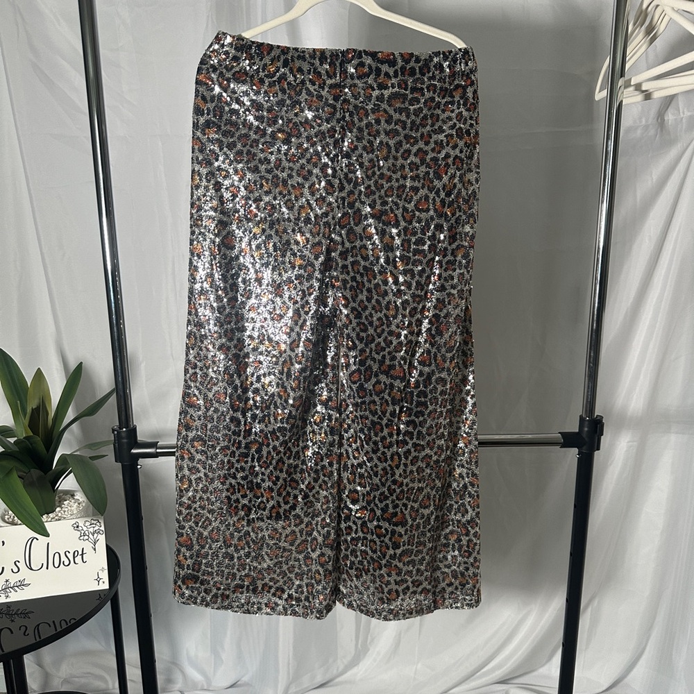 Sequin Leopard Print Skirt